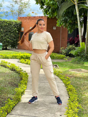 Jogger cargo + camiseta corta tela burda